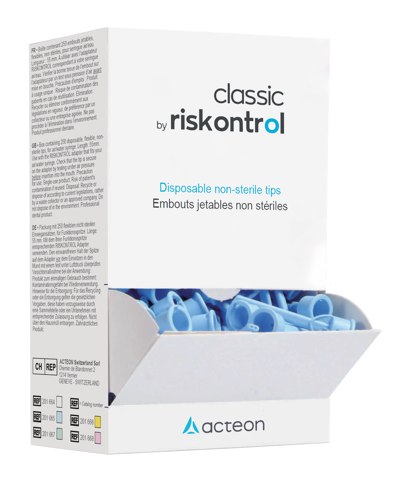 Acteon Riskontrol Classic Tip - Non Sterile, Blue, 250-Pack - SA-201665