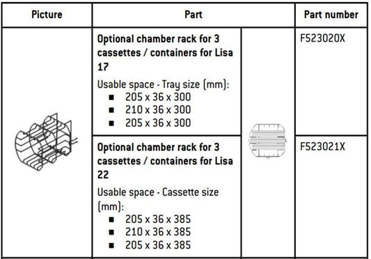 W&H Lisa 522/322 Hufriedy Reversible Cassette Rack - WH-F523021X
