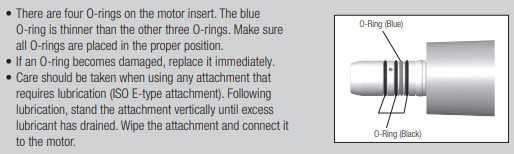 NSK NLZ Electric Motor Internal Spray O-Ring Set of 4 (1 blue, 3 black) for E-Type Fitting - NSK-E1135083