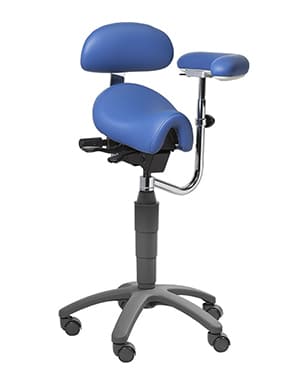 Saddle Dental Stool with white frame & backrest, Black Vinyl Upholstery - FS101-NOS-WH