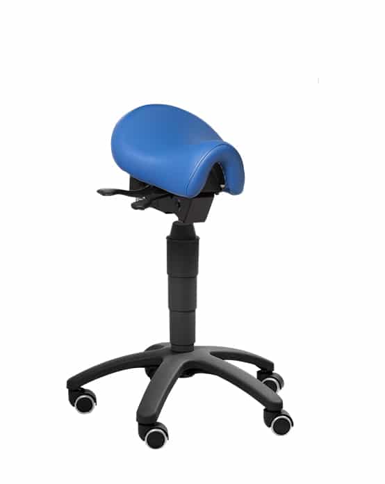 Saddle Dental Stool with black frame & backrest, Black Vinyl Upholstery - FS101-NOS-BK