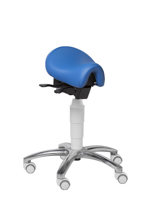 Saddle Dental Stool with white frame & backrest, Black Vinyl Upholstery - FS101-NOS-WH