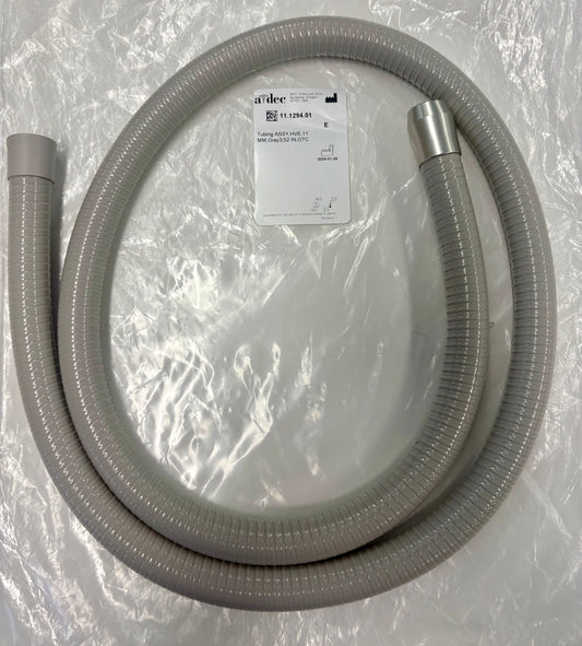 A-dec 300/400/500 HVE Tubing 15mm HVE w/Tailpiece and 11mm top with metal reducer, Suction, Grey, Ribbed, 1.3m (52") - 11-1294-01