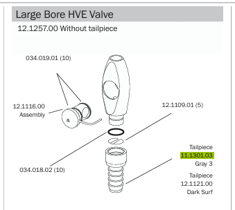 A-dec HVE Tailpiece for Large Bore, 15mm, Grey - 11-1301-03