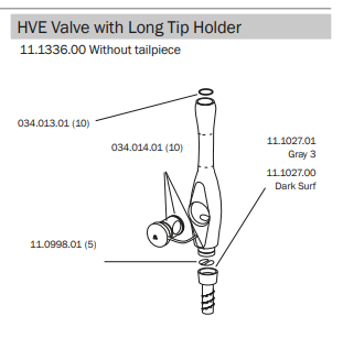 A-dec HVE Autoclavable Cannula Valve with Long Tip Holder (without tailpiece) - 11-1336-00