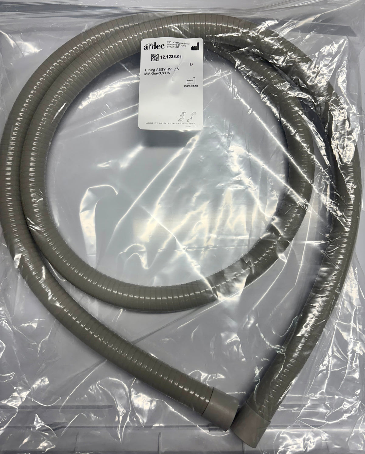 Adec Tubing Guide A-dec 300/400/500 HVE Tubing 15mm w/Tailpieces, Suction, Grey, Ribbed ...