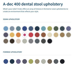 A-dec 421 Doctor's Stool. White Base, with Seat & Backrest Upholstery (colour options available) - 421/UPH
