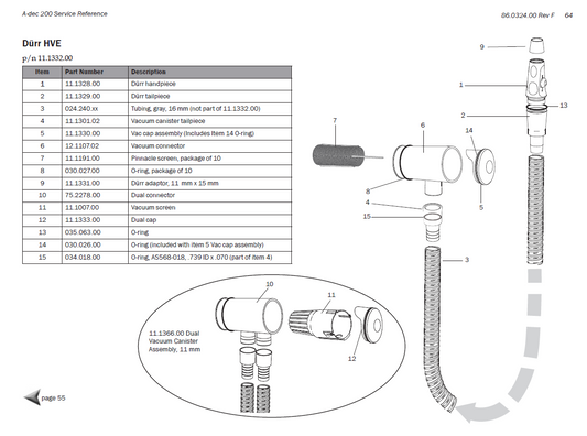 A-dec 200 Durr HVE Plastic Cannula - 11-1328-00