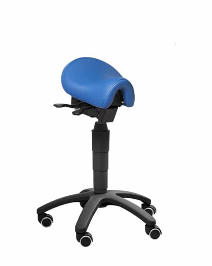 Saddle Dental Stool with black frame & backrest, Black Vinyl Upholstery - FS101-NOS-BK