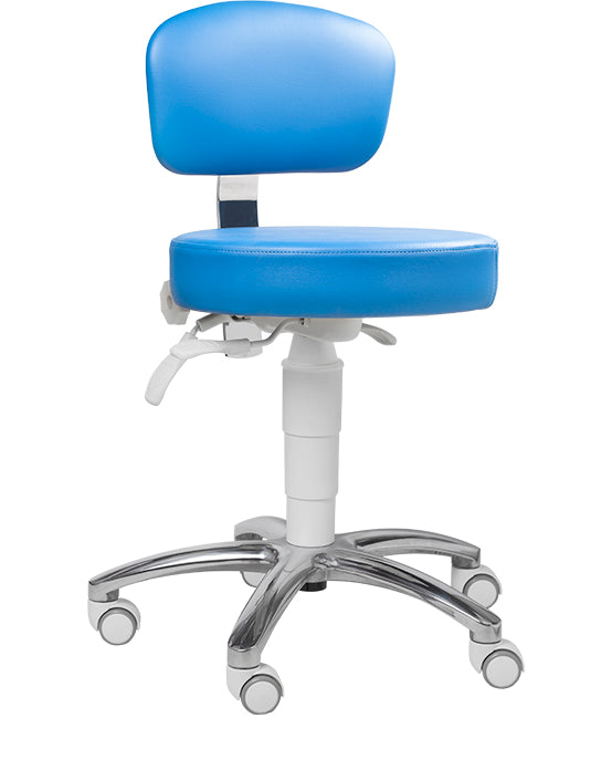 Doctors Dental Stool with white frame & backrest, Standard Vinyl Upholstery Colours - FS20-NOS-WH