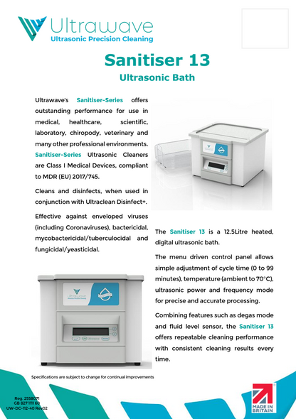 Equipment Special 15% Off RRP - Ultrawave Sanitiser Ultrasonic Cleaner (Options 5L, 9L & 13L), 3 Year Warranty