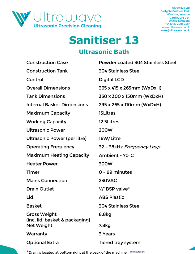 Equipment Special 15% Off RRP - Ultrawave Sanitiser Ultrasonic Cleaner (Options 5L, 9L & 13L), 3 Year Warranty