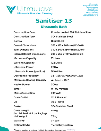Equipment Special 15% Off RRP - Ultrawave Sanitiser Ultrasonic Cleaner (Options 5L, 9L & 13L), 3 Year Warranty