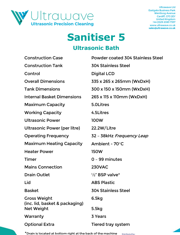 Equipment Special 15% Off RRP - Ultrawave Sanitiser Ultrasonic Cleaner (Options 5L, 9L & 13L), 3 Year Warranty