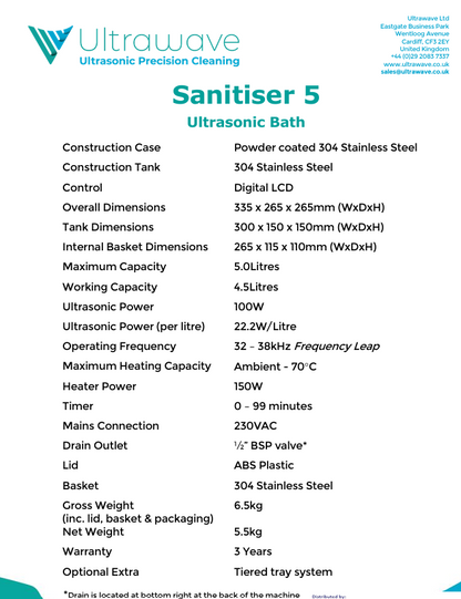 Equipment Special 15% Off RRP - Ultrawave Sanitiser Ultrasonic Cleaner (Options 5L, 9L & 13L), 3 Year Warranty