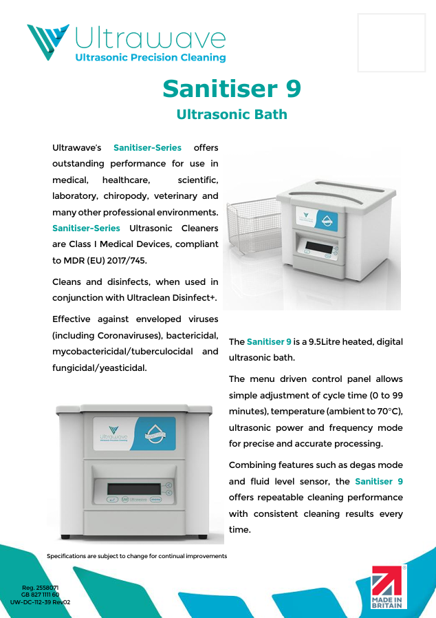 Equipment Special 15% Off RRP - Ultrawave Sanitiser Ultrasonic Cleaner (Options 5L, 9L & 13L), 3 Year Warranty
