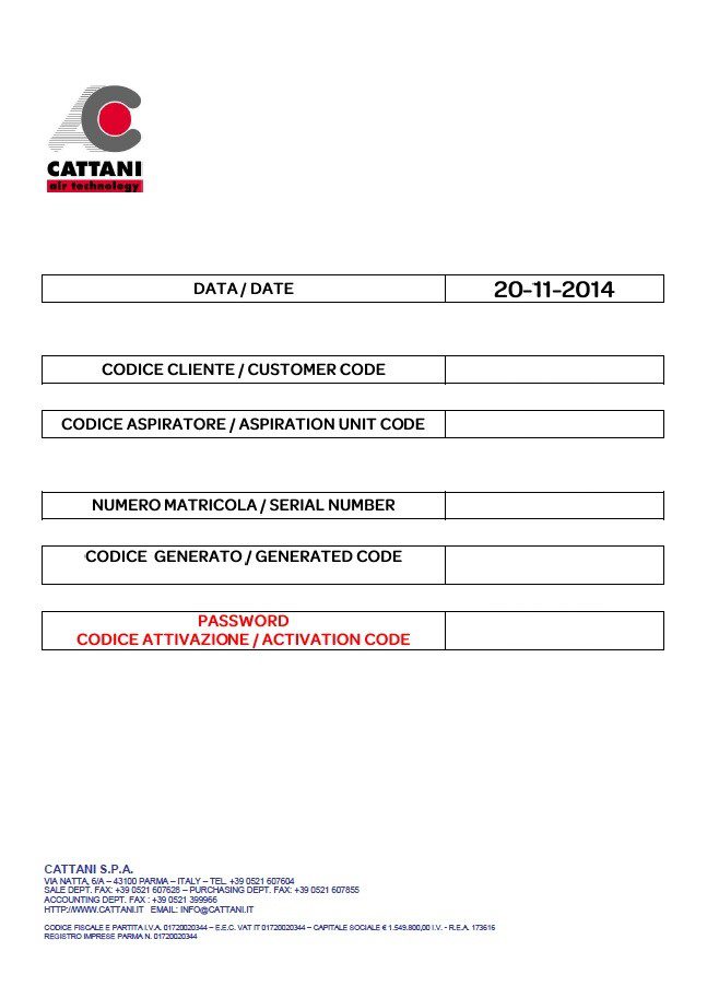 Equipment Special 15% Off RRP – Cattani Turbo Smart Upgrade from A to B Password (Gen Code and Serial number required) - CAT-CP00000 (035500)