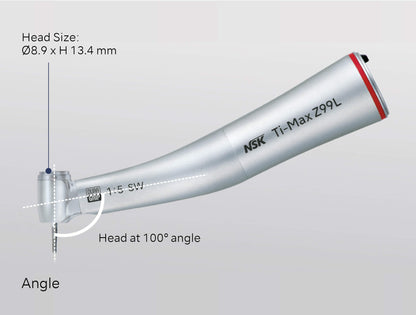 NSK Ti-Max Z99L Titanium Contra-Angle Handpiece 1:5 - Optic - E-Type - Quattro Spray, 100 Degree contra angle - NSK-C1314